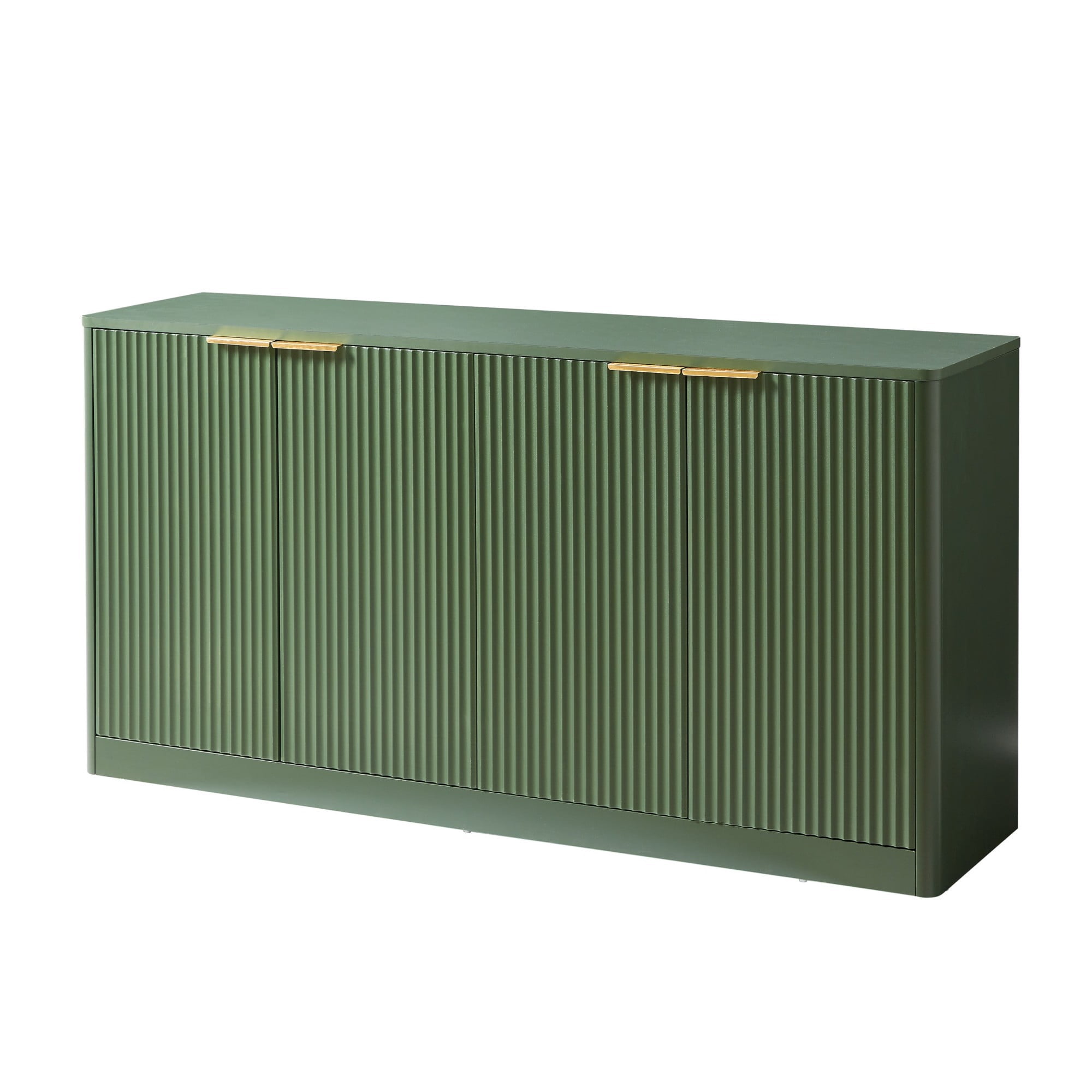 59" Modern Wavy Sideboard Cabinet, Curved 4-Door Storage Cabinet, TV Stand Buffet Cabinet for Living Room Bedroom Kitchen, Green