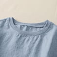 thumbnail image 6 of Women's Cotton Linen T Shirt Short Sleeve Ribbed Spliced Summer Casual Loose Pullover Top by Yigetop Blue XL, 6 of 8