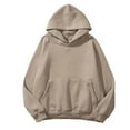 thumbnail image 5 of Fiaer Womens Hoodies V-Neck Long Sleeve Hooded Sweatshirts Loose Casual Trendy Solid Basic Drop Shoulder Pocket Tops Khaki S, 5 of 5