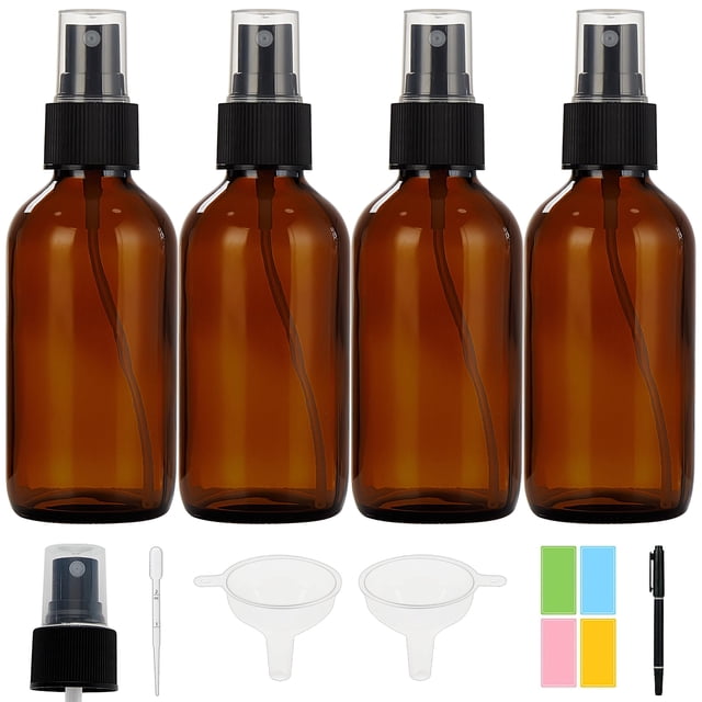 Botellas pulverizadoras de vidrio ámbar Bastelica de 120 ml, paquete de 4