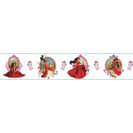 Dundee Deco Prepasted Wallpaper Border - Kids Princess Elena Beige, Red, Yellow, Purple, 15 ft x 9 in