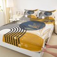 thumbnail image 4 of Castle Fairy Boho Tropical Leaf Bed Sheets 4pcs for Teens, Geometric Print King Sheets for Bedroom, Mustard Gold, 4 of 6