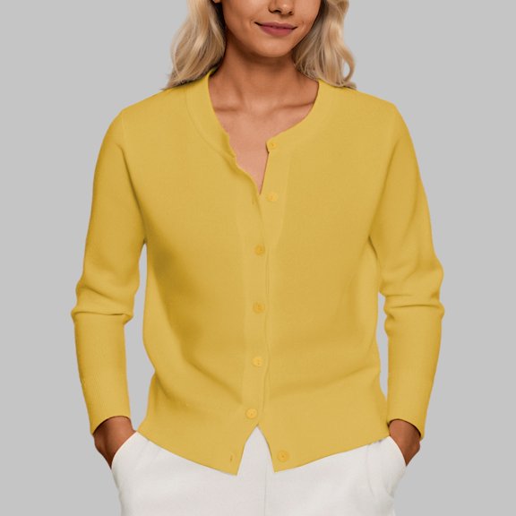 Yuhangmm Summer Cardigans for Women Women's Cardigan Casual Button Down Knit Sweater for Spring and Fall Lightweight and Soft Versatile Knit Layer Yellow One Size