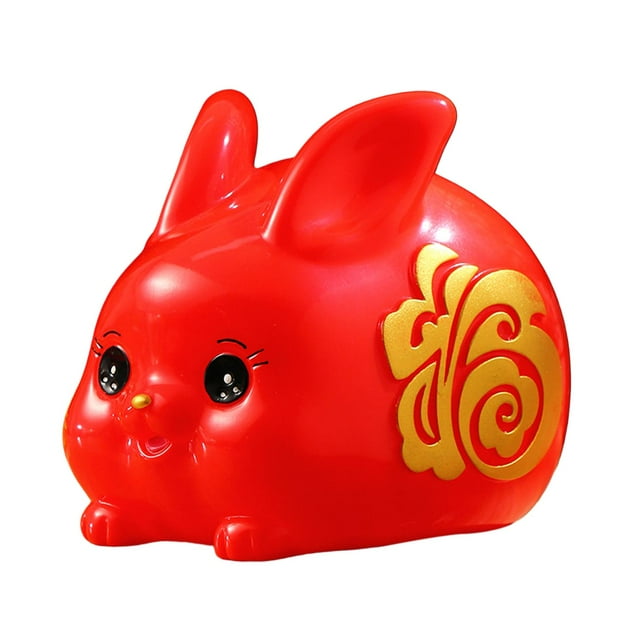 Abbracc Figurine de Lapin Banque d'Argent Chinois Rabbit Statue Pot d'Économie d'Argent Rouge