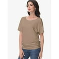 thumbnail image 3 of Women's Dolman Top Boat Neck Short Sleeve Solid Tees Casual T Shirt with Side Shirring Detail, 3 of 6