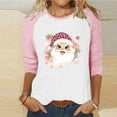 thumbnail image 2 of Fall Fashion Must Haves Women's Raglan Sleeve Holiday Shirt Round Neck Three Quarter Sleeve with Santa Print Tees Tshirts Tops Women Fall Clothes, 2 of 4