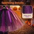 thumbnail image 5 of Girls Witch Dress with Hat, Broom & Tights – Glitter Tulle Princess Outfit for Halloween Party Dress-Up Play & Birthday (1#Purple/7-8 Years), 5 of 10