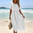 thumbnail image 2 of 2DXuixsh Robe Maxi d'Été Ample et Fluide pour Femme, Ajourée, Col Rond, Couleur Unie, Manches Courtes, Vacances, avec Poches, 2 of 4