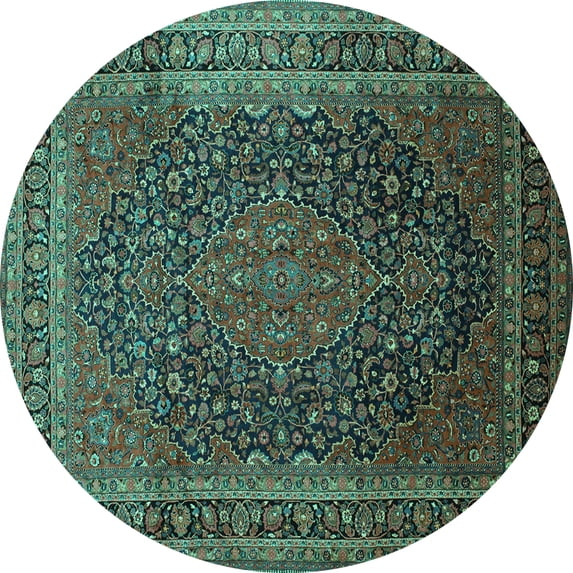 Ahgly Company Indoor Round Medallion Turquoise Blue Traditional Area Rugs, 3' Round