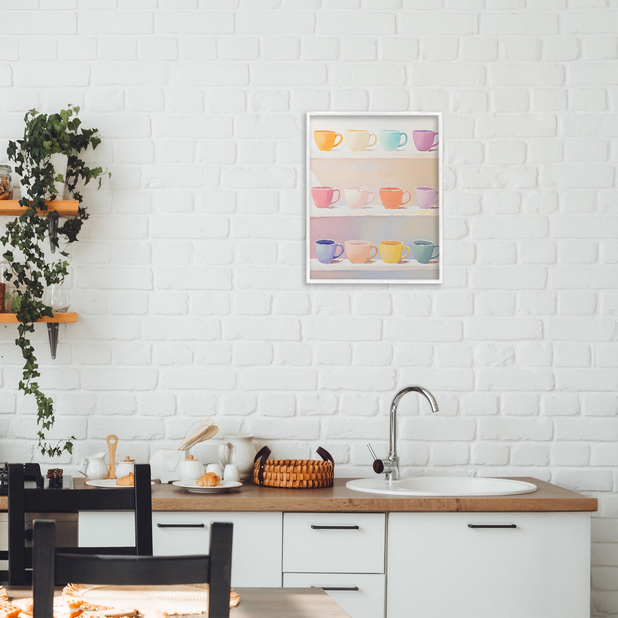 Stupell Industries Rows of Pastel Teacups White Framed Giclee Art, design by The Prints Vibe