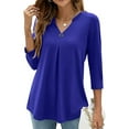 thumbnail image 1 of Rejlun Ladies Tee 3/4 Sleeve T-shirt V Neck T Shirt Casual Tops Loose Dailywear Tunic Blouse Blue S, 1 of 4