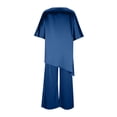 thumbnail image 5 of Xdegoge Satin Sets for Women 2 Piece 3/4 Sleeve Crewneck Silk Matching Set Asymmetrical Oversized Tops and Wide Leg Pants Casual Loose Travel Beach Outfits, 5 of 6