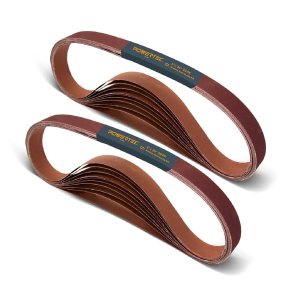 POWERTEC 20PK 1 x 30 Inch Sanding Belts, 60 Grit Aluminum Oxide Belt Sander Sanding Belt for WEN 6515T/ Bucktool Belt and Disc Sander, Woodworking, Metal Polishing, Knife Sharpening (111280-P2)