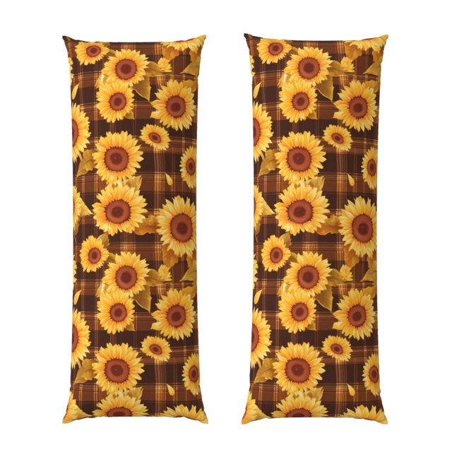 Fotbe Vintage Brown Plaid Sunflower Funda para Almohada Corporal con Diseño, Funda de Microfibra Ultrasuave de 20x54 Pulgadas, Ropa de Cama Elegante