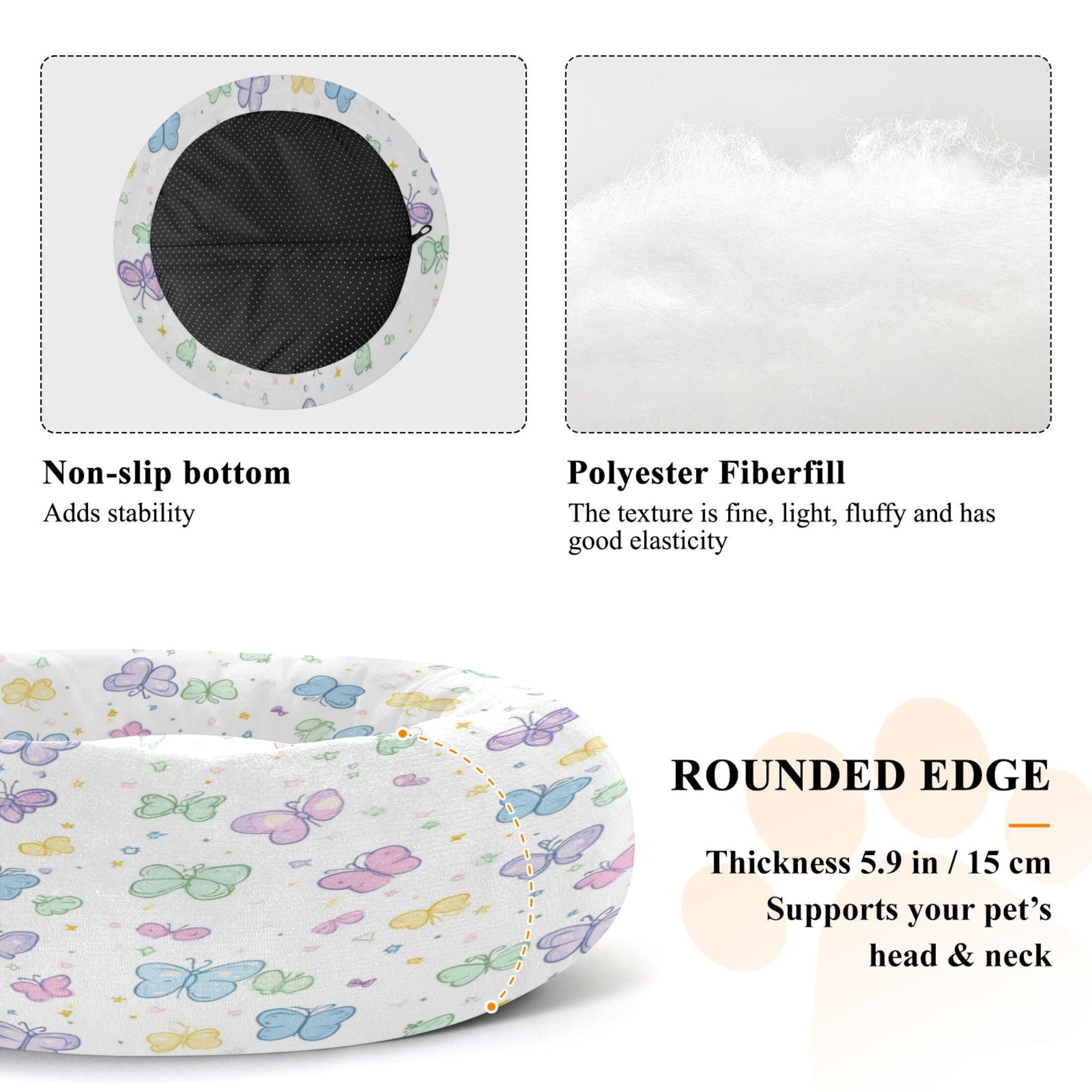 Iauyy Pet Couch Donut Cat Bed for Indoor Cats/Small Dogs Washable & Machine with Non-slip Bottom Calming Cat Furniture, Soft-colored Cartoon Butterfly (M)