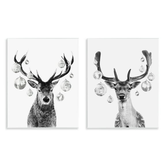 Stupell Industries Black and White Disco Deer Holiday Painting Unframed Art Print Wall Art, 11 x 14, Set of 2
