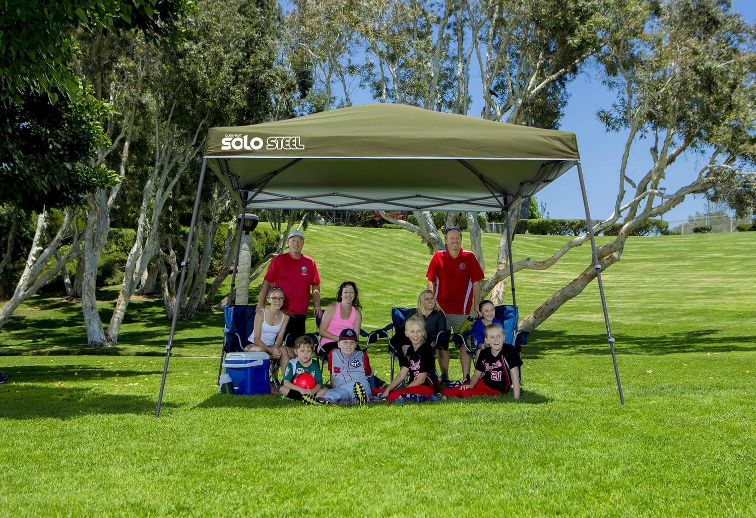 Quik Shade 11' x 11' Solo Steel 90 Square Feet of Shade Slant Leg Outdoor Pop-Up Canopy, Olive