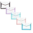 thumbnail image 1 of 5 Pcs Transparent Mesh Document Folder, Button Closure File Organizer, Plastic Envelope Storage Bag for A4 Papers, 1 of 5