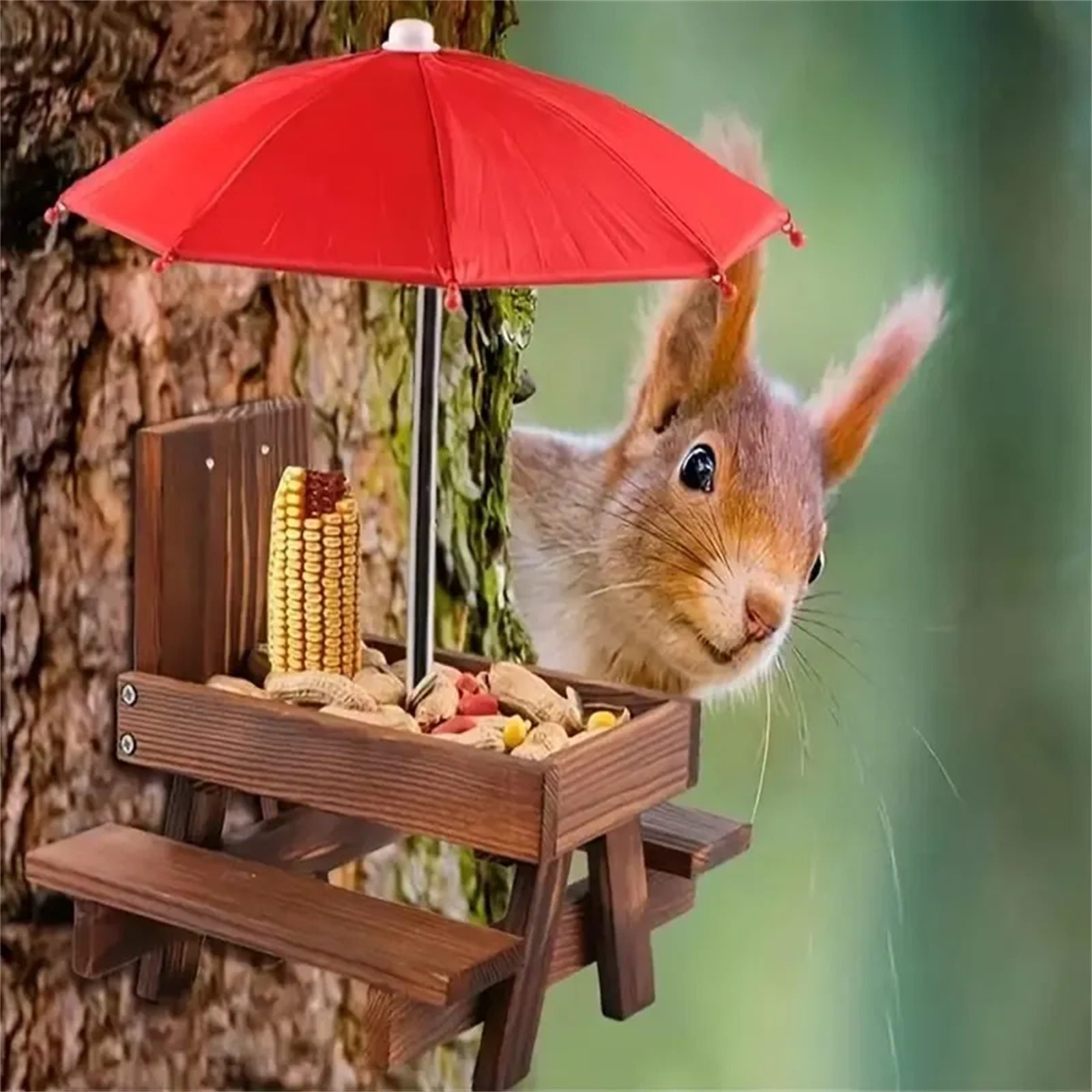 EUDIDV Suet Bird Feeder Wood Squirrels Bird Feeder Solid Wood Pet Feeder Outdoor Garden Pendant Corn Nut Bird Feeder With Flag Avian Feast Station