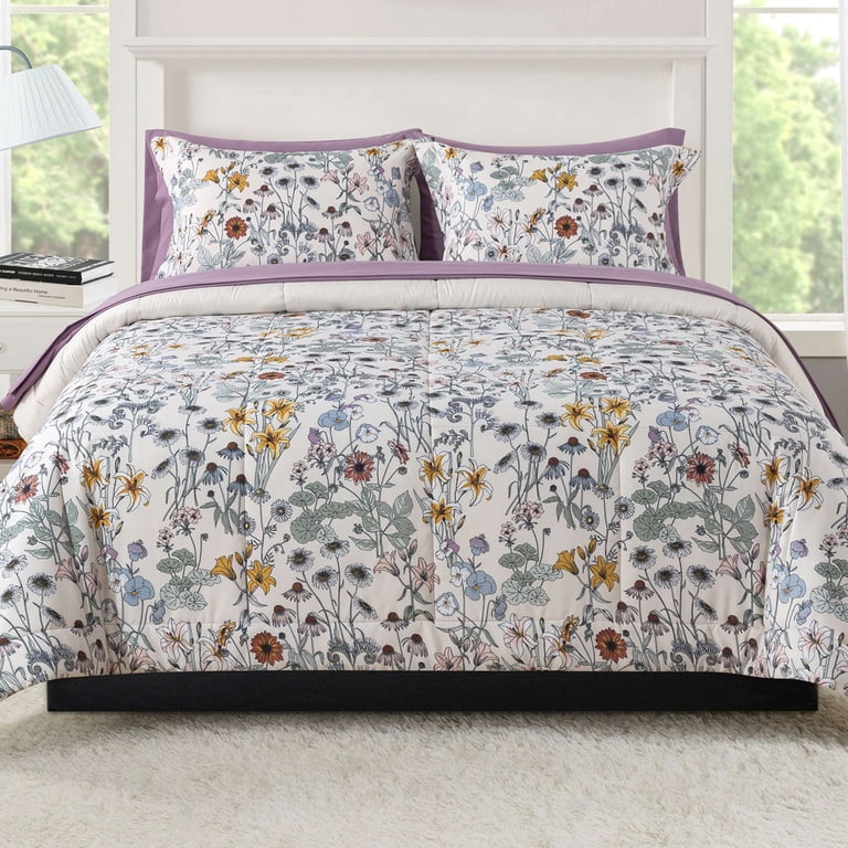 Free Shipping! Mainstays Reversible Purple Floral Bed in a Bag