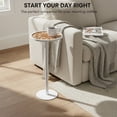 thumbnail image 2 of White Drink Table with Amber Glass Top, Indoor Outdoor Small Round Side Table, 24.7" Metal Pedestal End Table for Living Room, Patio, Sunroom, Boho Mid-Century Modern Decor, Cream, 2 of 9