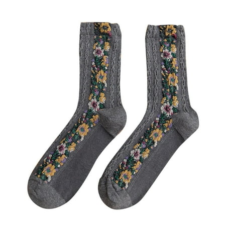 

Huaai socks for women Women Mid Tube Spring Knitted Cotton Retro Ethnic Style Floral Cotton Stockings cute socks A