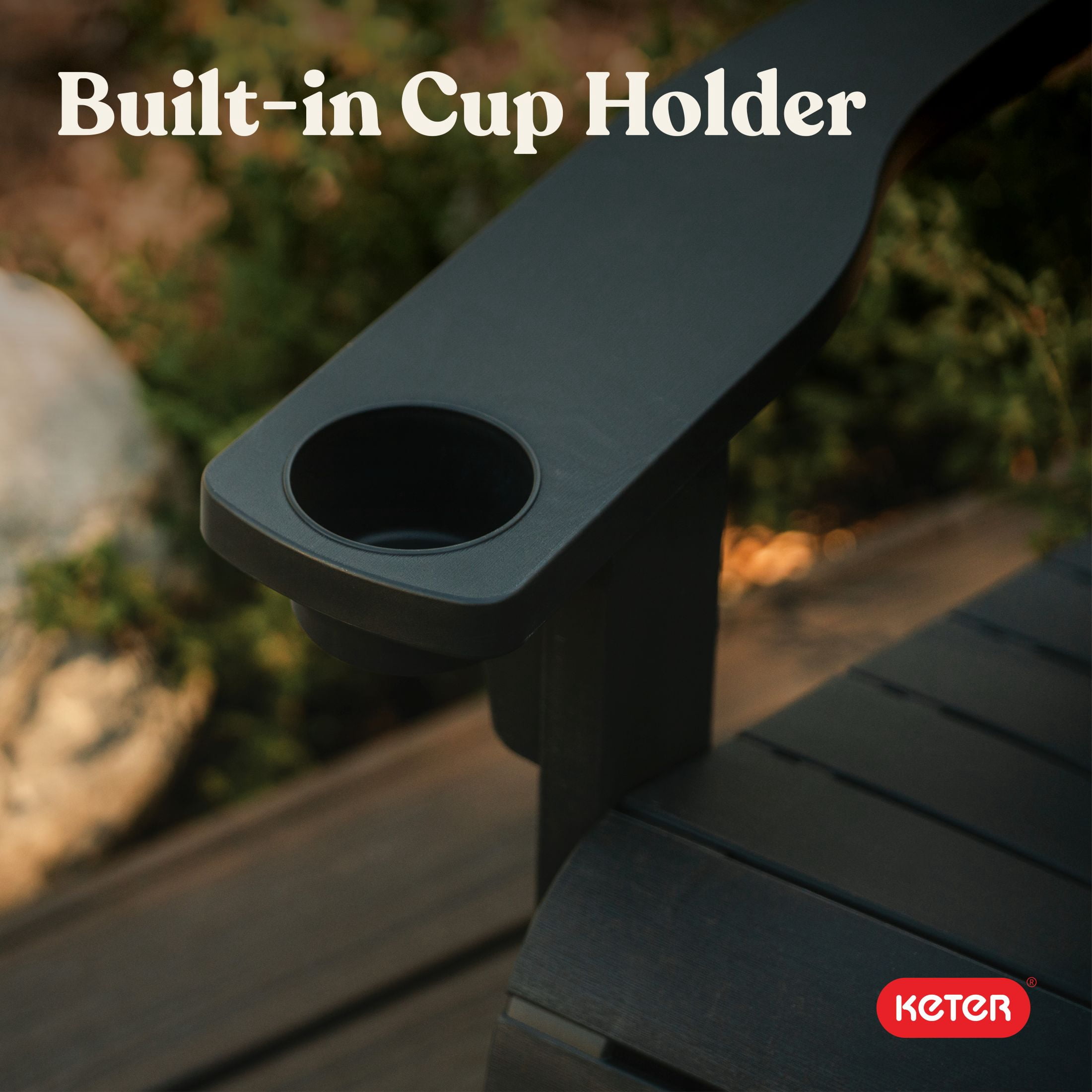 Keter Modern Adirondack Resin Outdoor Furniture Patio Chairs with Cup Holder-Perfect for Beach, Pool, and Fire Pit Seating, Grey