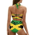 thumbnail image 2 of Renewold Softness Swimsuit Women Size L Jamaican Flag Coconut Tree High Waist Bikini Set Push Up Tie Side Tankini, 2 PCS Quick Dry High Neck Halter Top and Bottom Set, 2 of 6