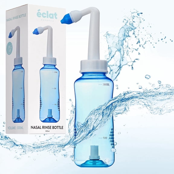 Éclat Nasal Rinse Bottle - Gentle Pressure Nasal Irrigation, Total Control Smart Auto Flow On/Off Valve, BPA-Free Nose Wash Cleaner Sinus Clearer for Kids & Adults (300mL, Bottle Only)