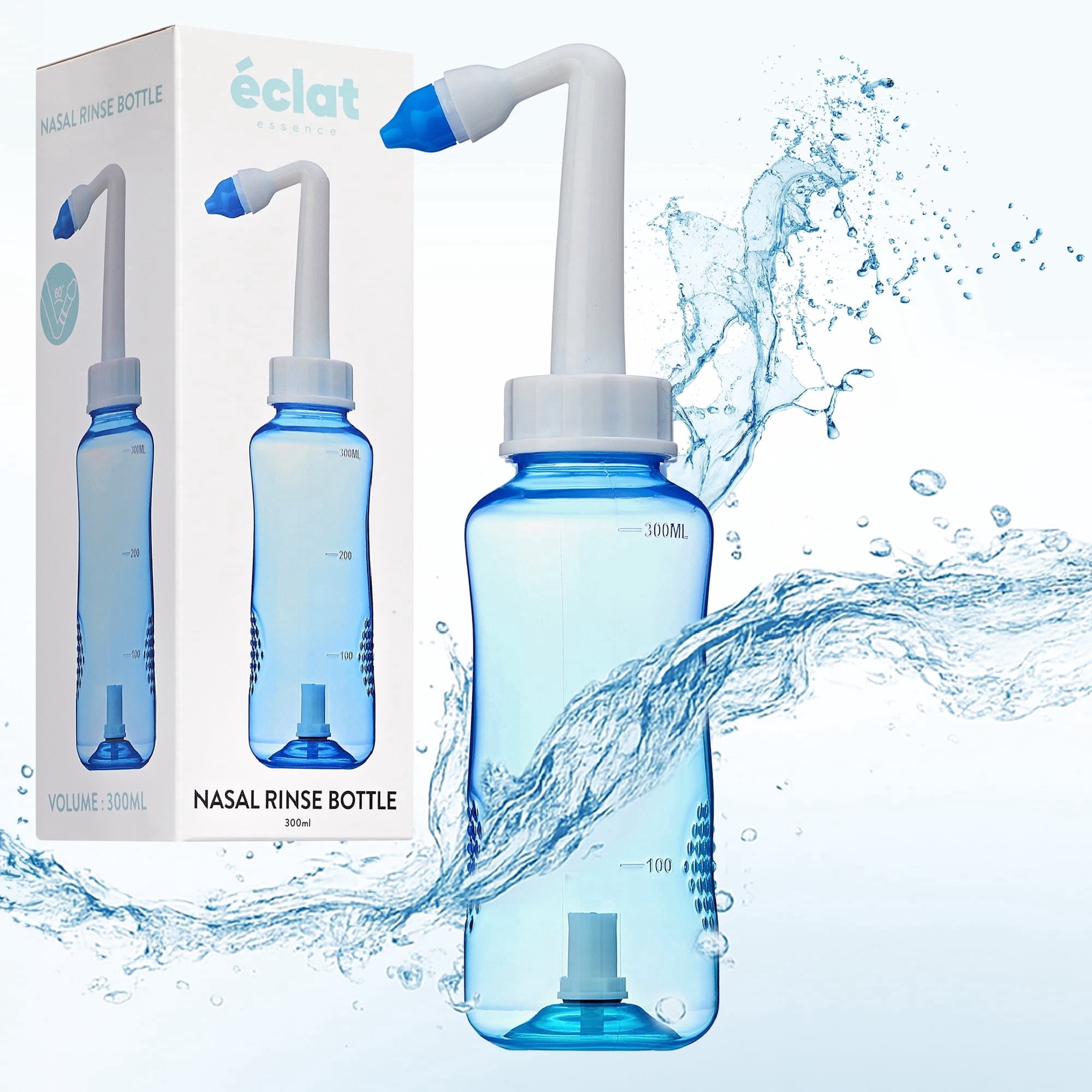 Éclat Nasal Rinse Bottle - Gentle Pressure Nasal Irrigation, Total Control Smart Auto Flow On/Off Valve, BPA-Free Nose Wash Cleaner Sinus Clearer for Kids & Adults (300mL, Bottle Only)