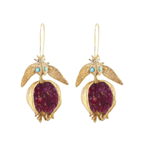 Riforla Unique Gold Pomegranate Design Earrings Dangle Hook Earrings for Women Female Fashion Jewelry Gifts for Her Womens Jewelry Gold