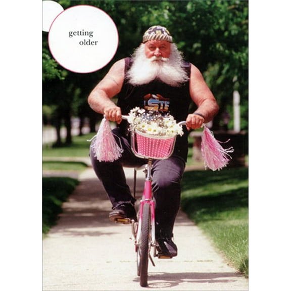 Portal Publications Bearded Man on Pink Bicycle Funny / Humorous Masculine Birthday Card for Him / Man