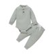 thumbnail image 1 of Bebé recién nacido niña niño primavera otoño acanalado/a cuadros conjuntos de ropa sólida monos de manga larga + pantalones elásticos 2 uds trajes Tan Jianjun unisex, 1 of 2