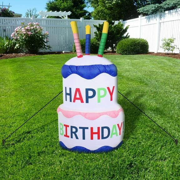 Sunnydaze Inflatable Party Decoration Happy Birthday Cake, 4 ft