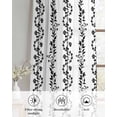 thumbnail image 6 of Black Spring Leaves Sheer Curtains 84 Inch Length 2 Panels Set for Living Room/Bedroom, Pastoral Botanical Striped Flowers Kitchen Curtains Grommet Semi-Sheer Curtains Window Treatments 52"x84"x2, 6 of 7