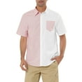thumbnail image 1 of Lars Amadeus Men's Shirts Short Sleeve Summer Cotton Patchwork Button Down Shirts S White Pink, 1 of 6