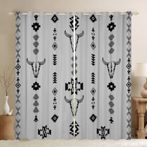 Manfei Grey Western Aztec Blackout Curtains Set of 2 (52x84 Each), Tribal Bohemian Window Curtains, Hippie Triangle Geometric Curtains and Drapes, Living Room Curtains Decor