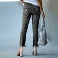 thumbnail image 3 of Women's Mid Rise Distressed Straight Leg Jeans with Raw Hem, Classic Blue Denim Casual Pants for Everyday Wear, 3 of 4