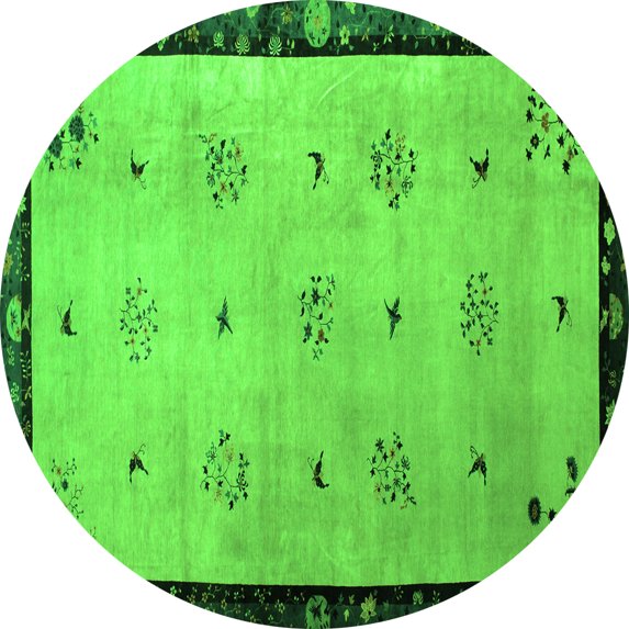Ahgly Company Indoor Round Oriental Green Asian Inspired Area Rugs, 5' Round