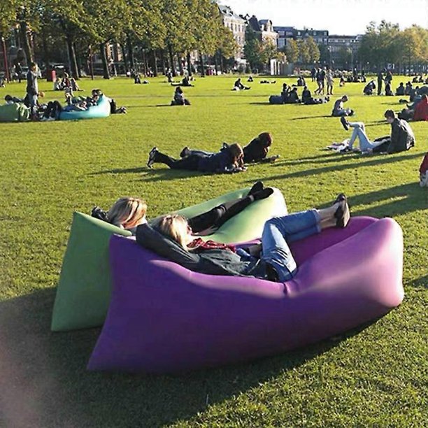 Sofá inflable para exteriores con red roja para personas perezosas, colchón de aire individual, reclinable, portátil, para acampar, para la pausa del almuerzo, sin bombeo, plegable, verde