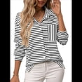 thumbnail image 1 of Camisas de Mujer con Botones, Blusas Clásicas A Rayas de Larga con Cuello y Bolsillo para Oficina. XL, 1 of 9