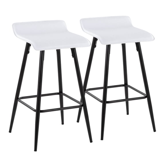 Ale 26" Contemporary Fixed Height Counter Stool In Black Steel And White Faux Leather - Set Of 2