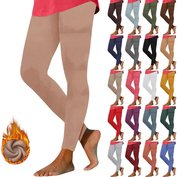 DDAPJ pyju Womens Fleece Leggings Winter Thermal Pants Buttery Soft Ankle Length Yoga Tights Blue M