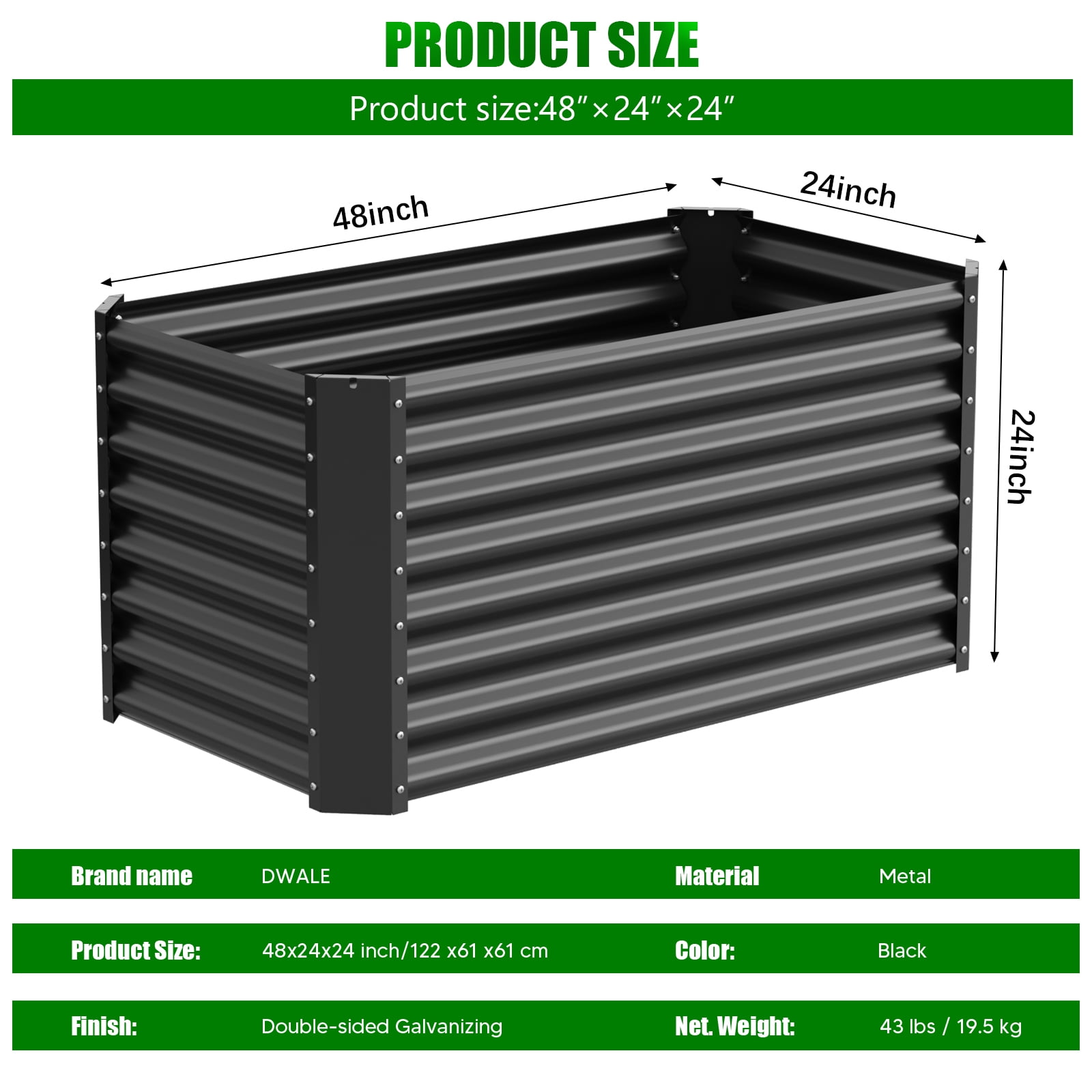 Raised Garden Bed, 4×2×2ft Large Outdoor Metal Planter Box,120 Gal Soil Capacity, Galvanized Raised Garden Bed Kit for Flower Plants, Fruits, Vegetable Herbs