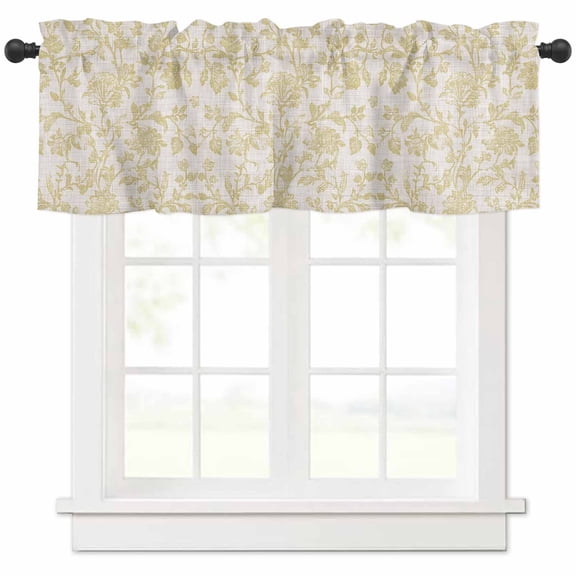 Farmhouse Brown Valances for Windows Farmhouse Kitchen Curtains Valances Rod Pocket Valance Curtains for Kitchen Windows Vintage Flower Leaf Botanical Plant Window Valances for Bathroom 54"x18"