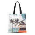thumbnail image 1 of KDAGR Canvas Tote Bag Vintage Car Parked Tropical Beach Seaside Surfboard Roof Leisure Durable Reusable Shopping Shoulder Grocery Bag, 1 of 1