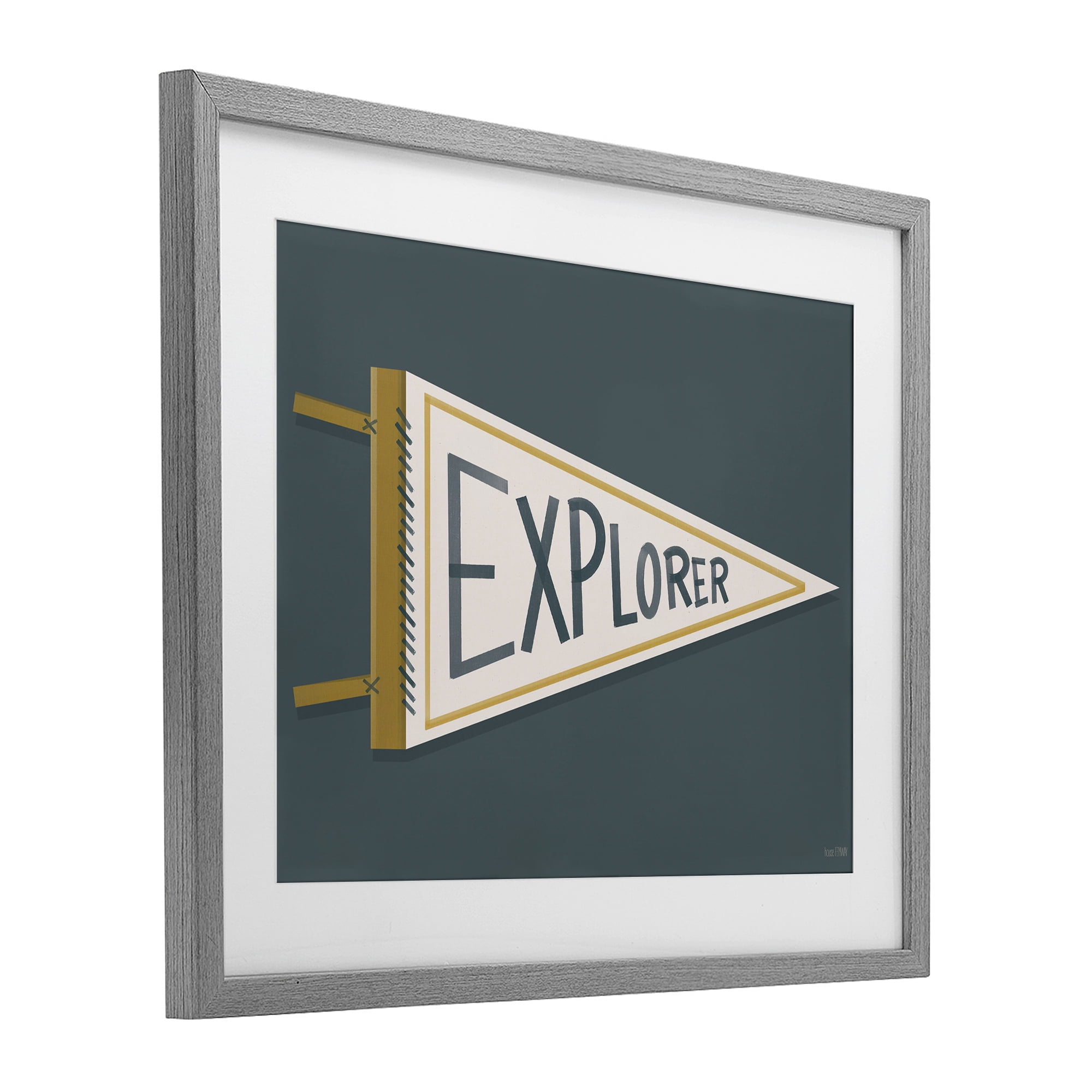 Stupell Industries Explorer Retro Pennant Gray Framed Print Under Glass, design by House Fenway