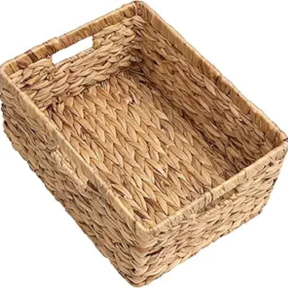 Large Rectangular Wicker Basket, Water Hyacinth Storage Basket with Built-in Handles, 1 Pack