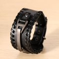 thumbnail image 2 of Pulsera de cuero para hombre, brazalete grande ajustable, brazalete negro, pulsera informal Punk Rock, Retro Vintage, 2 of 5
