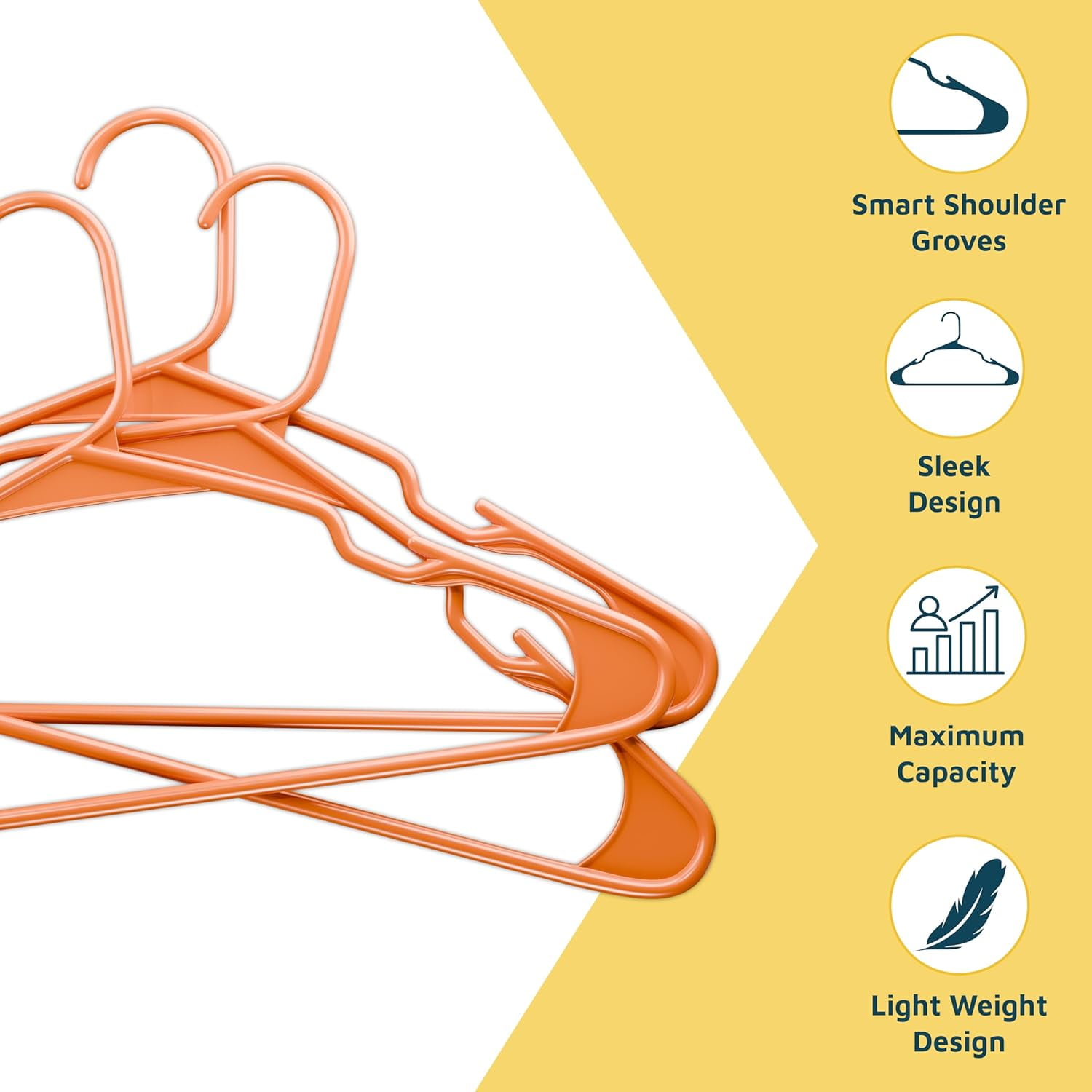 Lifemaster Plastic Clothes Hangers – Heavy Duty Hanger Set, For Organizing Clothes, Dresses, and Coat, Holds Up To 5 lbs, Space-saving Hangers with Non-Slip Shoulder Grooves, Pack of 5, Orange